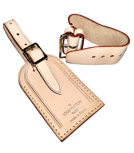 Louis Vuitton Luggage Tag Natural Vachetta w/ Strap Poignet Goldtone - 1 Set