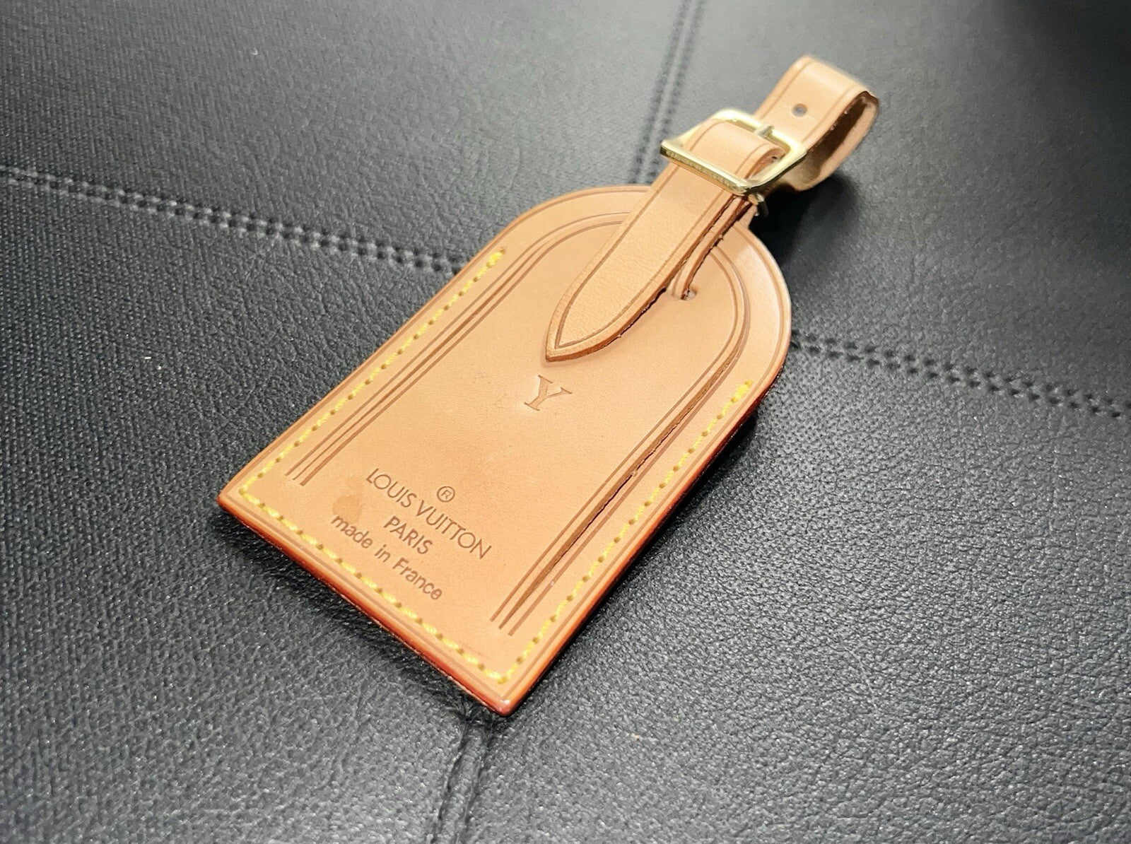 Louis Vuitton ID Name Tag w/ Y  Initials Goldtone - Beige Large France