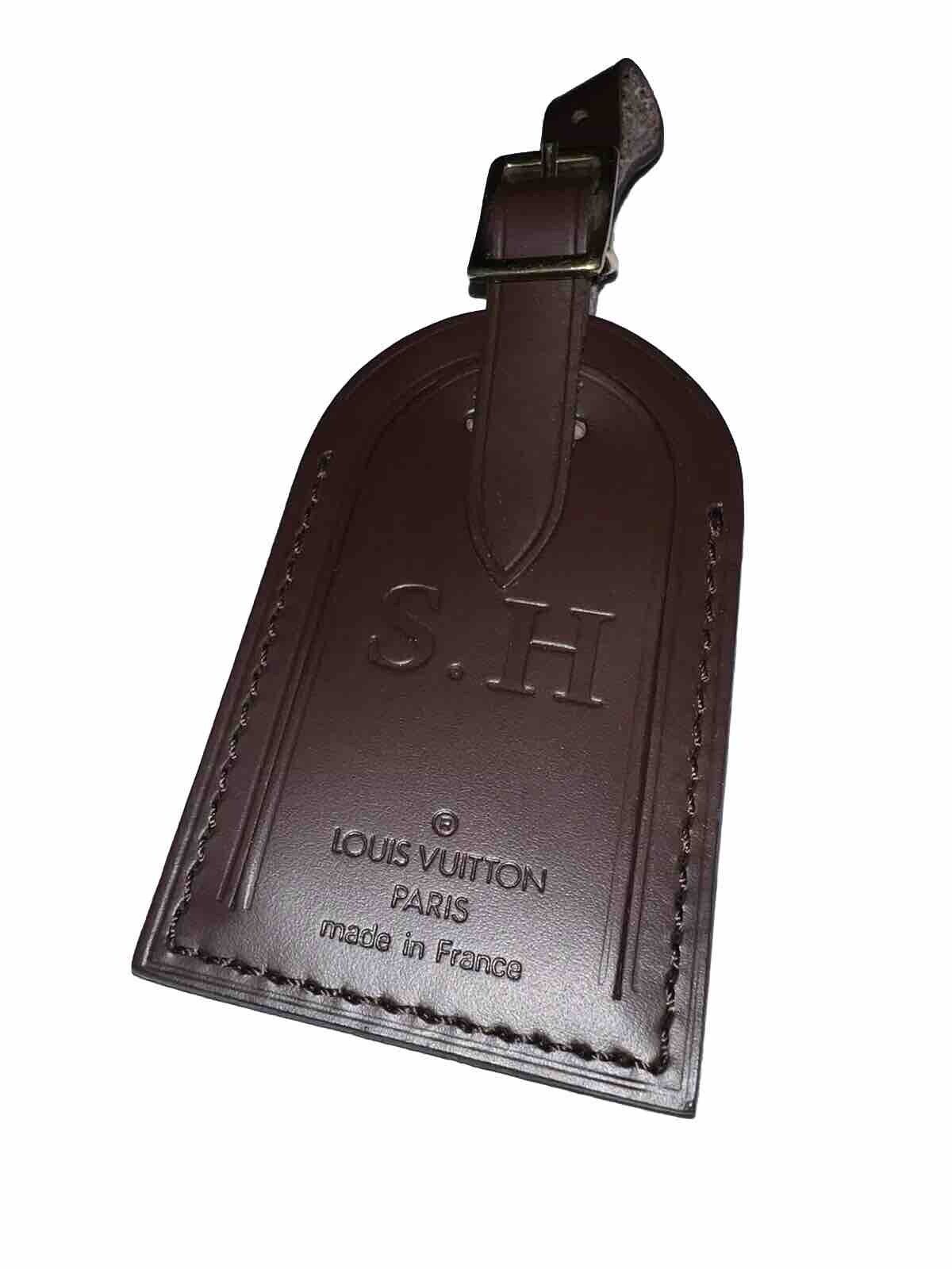 Louis Vuitton Luggage Tag w/ SH Name Initials Damier Ebene Goldtone UEC