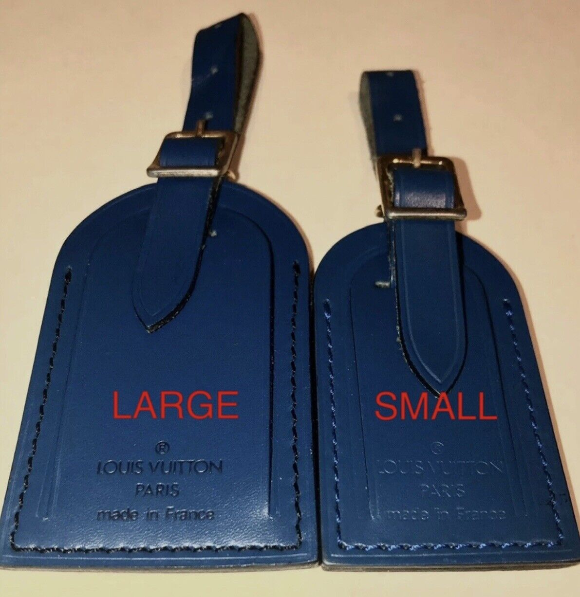 Louis Vuitton Blue Luggage Name Tag w/ Strap Calfskin Leather 1 Set Toledo 🔥