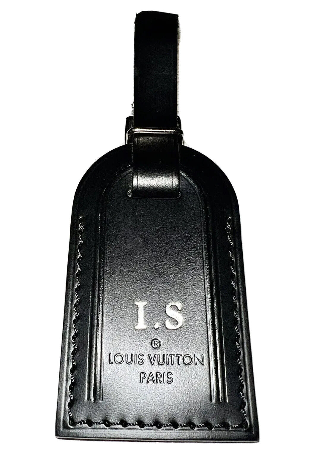 Louis Vuitton Black Name Tag w/ IS Initials Small - Silvertone UEC