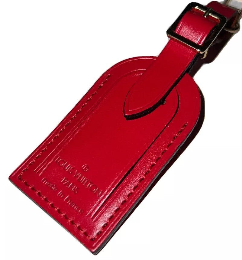 Louis Vuitton Red Leather Name Tag Calfskin Goldtone Metal Small ❤️ - 1 Pc