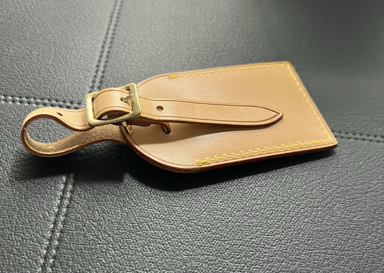 Louis Vuitton ID Name Tag w/ Y Stamped Initials Goldtone - Natural Vachetta