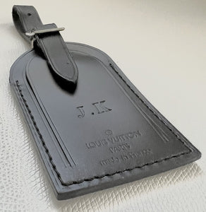 Louis Vuitton Luggage Tag w/ JK Initials Black Leather Goldtone Large ⭐️