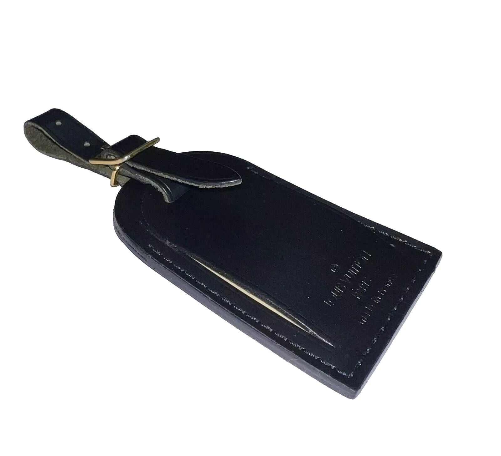 Louis Vuitton Luggage Tag w/ WF Initials Goldtone Black Leather Goldtone