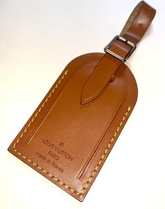 Rare Louis Vuitton Cognac Calfskin Leather Tag w/ Strap 1 Set- France