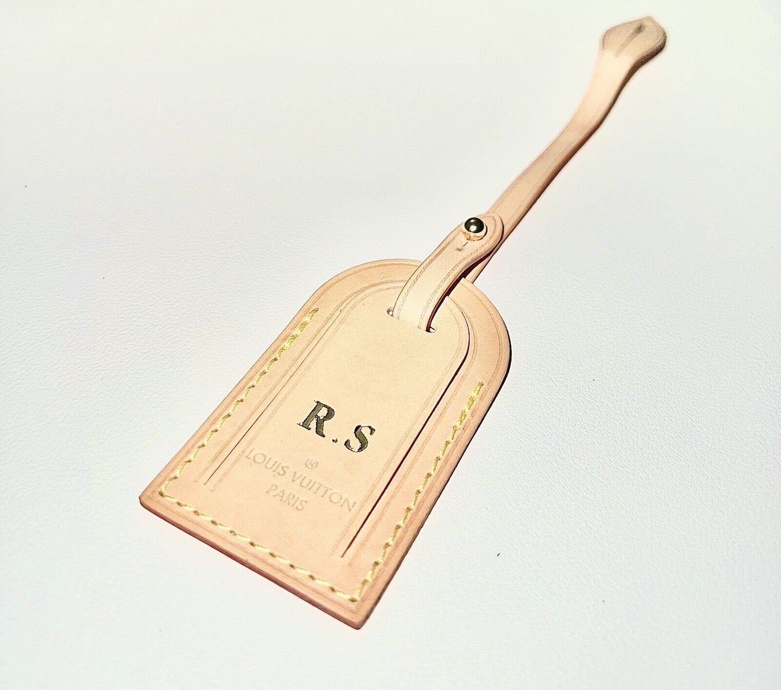 Louis Vuitton Name Tag w/ RS Initials Goldtone - Natural Vachetta Small Mini