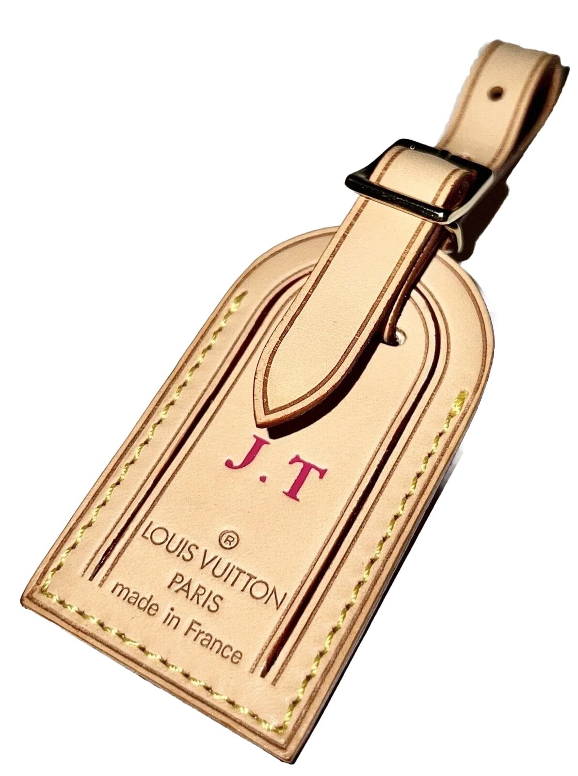 Louis Vuitton Name Tag w/ JT Initials Goldtone - Natural Vachetta Small