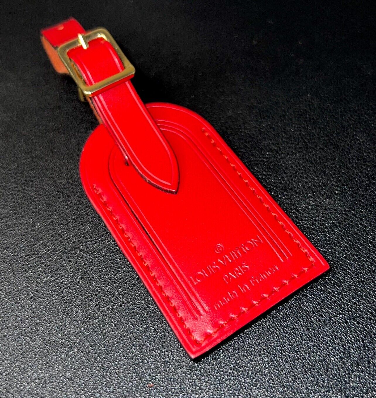 Louis Vuitton Red Leather Name Tag Calfskin Goldtone Metal Small ❤️ - 1 Pc