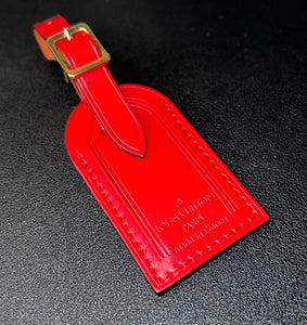 Louis Vuitton Red Leather Name Tag Calfskin Goldtone Metal Small ❤️ - 1 Pc