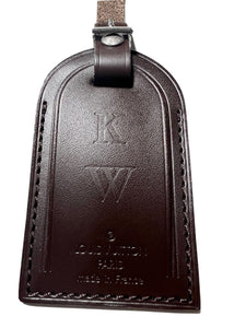 Louis Vuitton Name Tag w/ KW Hawaii Hibiscus Damier Ebene Leather Silvertone