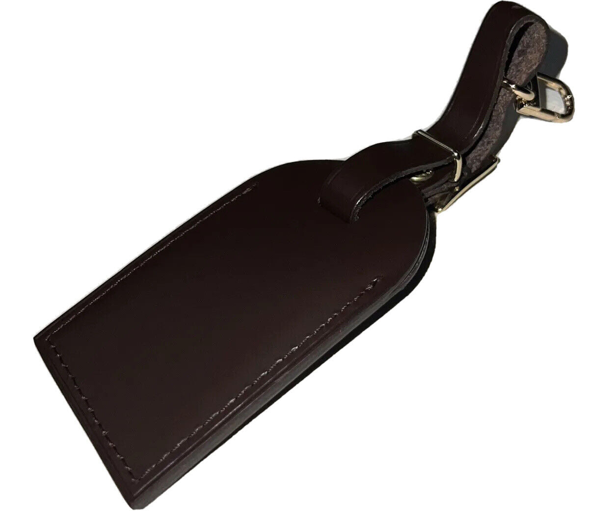 Louis Vuitton Brown Name Tag w/ JUN Initials Damier Ebene Leather Goldtone