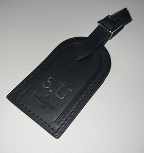 Louis Vuitton Paris Black Leather ID Tag w/ Silvertone SU Initials