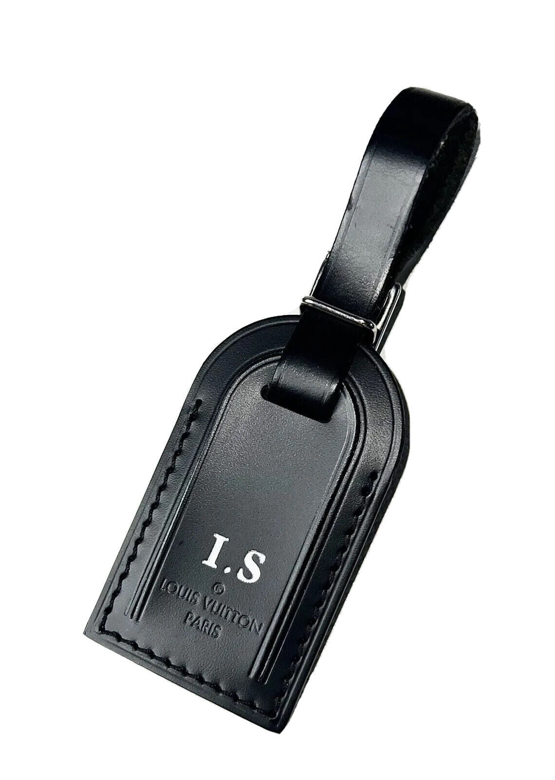 Louis Vuitton Leather Name Tag w/ IS Initials Black Small - Silvertone UEC