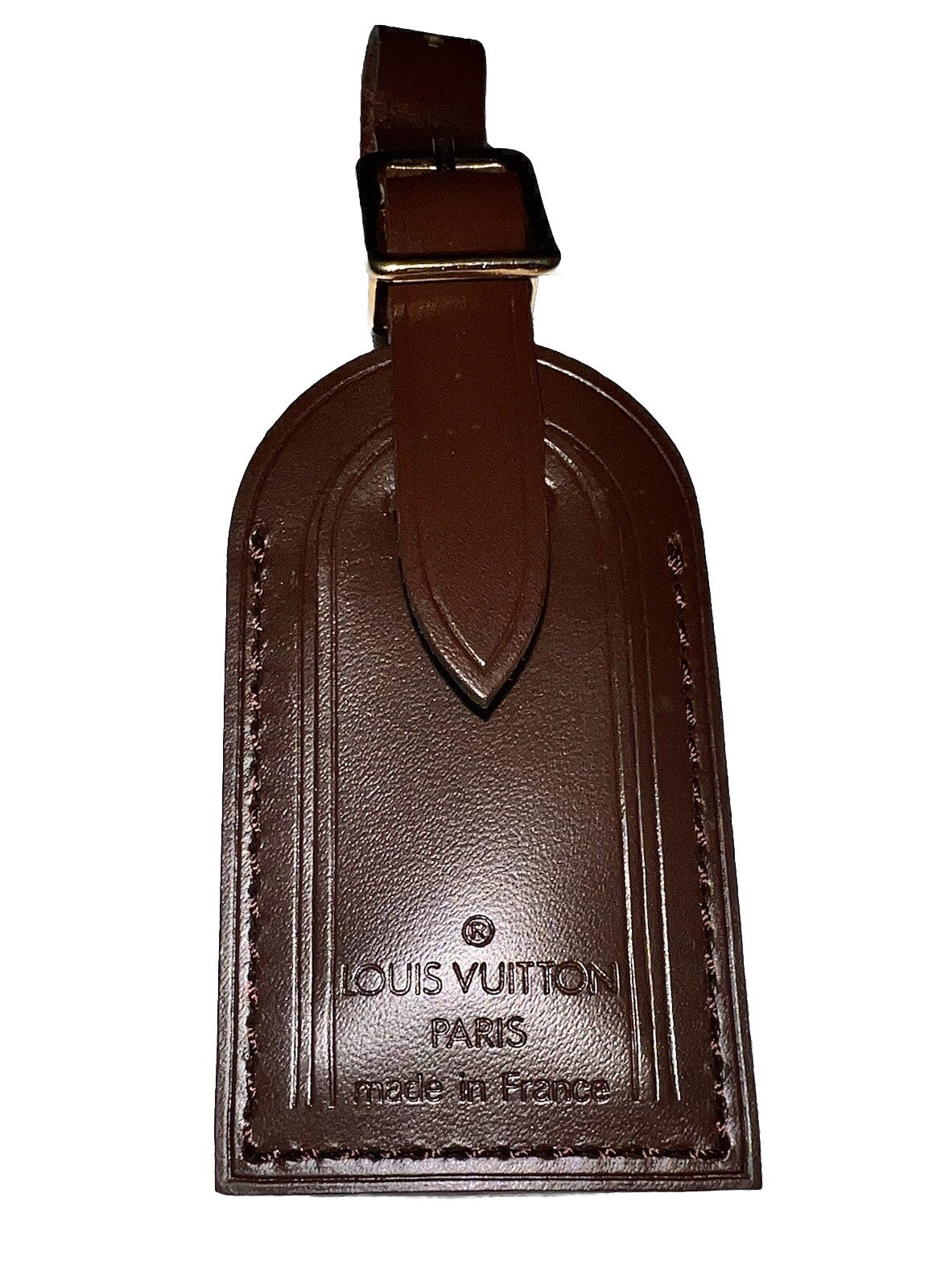 Louis Vuitton Damier Ebene Leather Tag  Small Brown Bag Charm Name Tag France