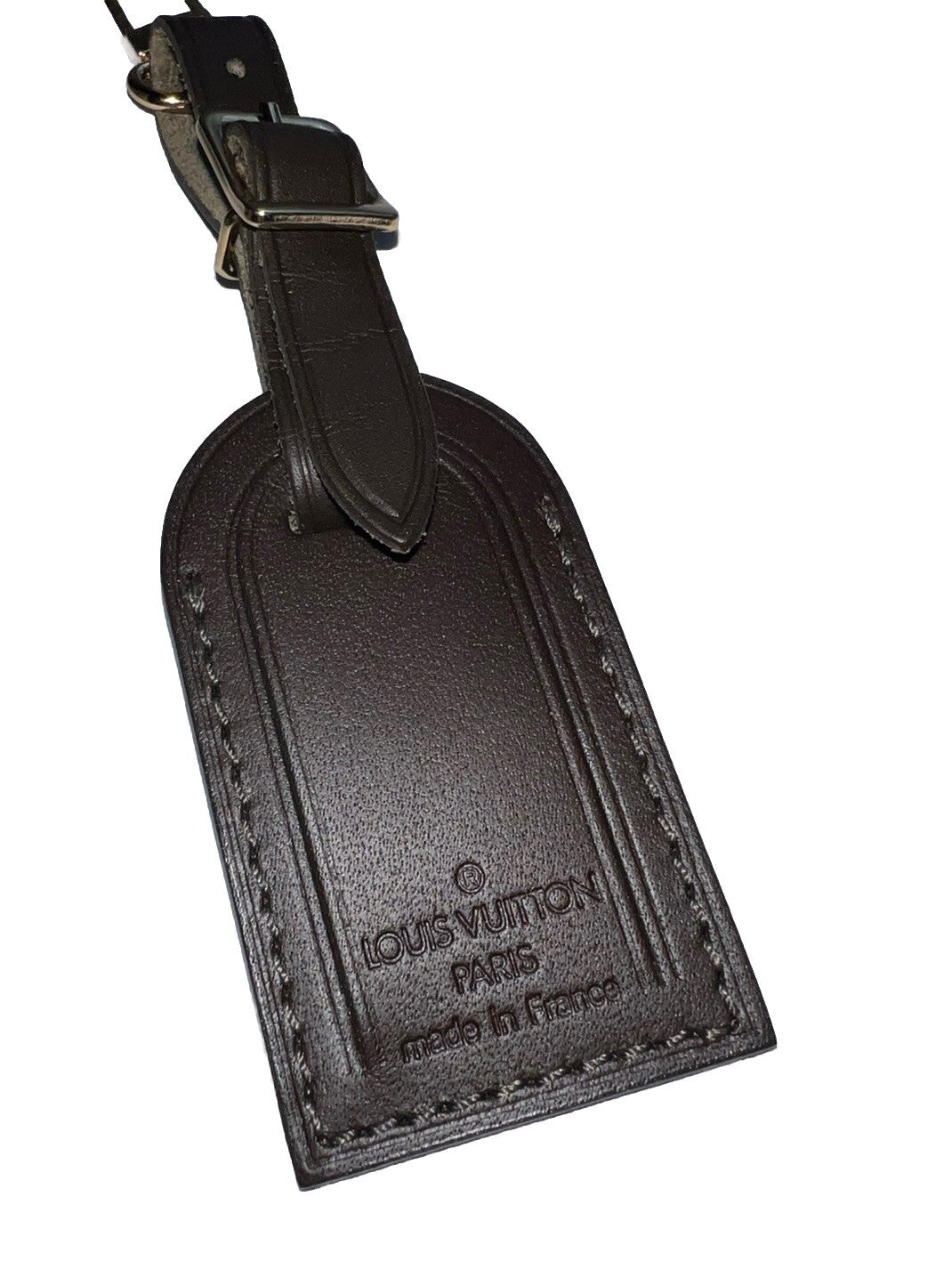 Louis Vuitton ID Name Tag ST Initials Dark Brown Leather TS Goldtone Small