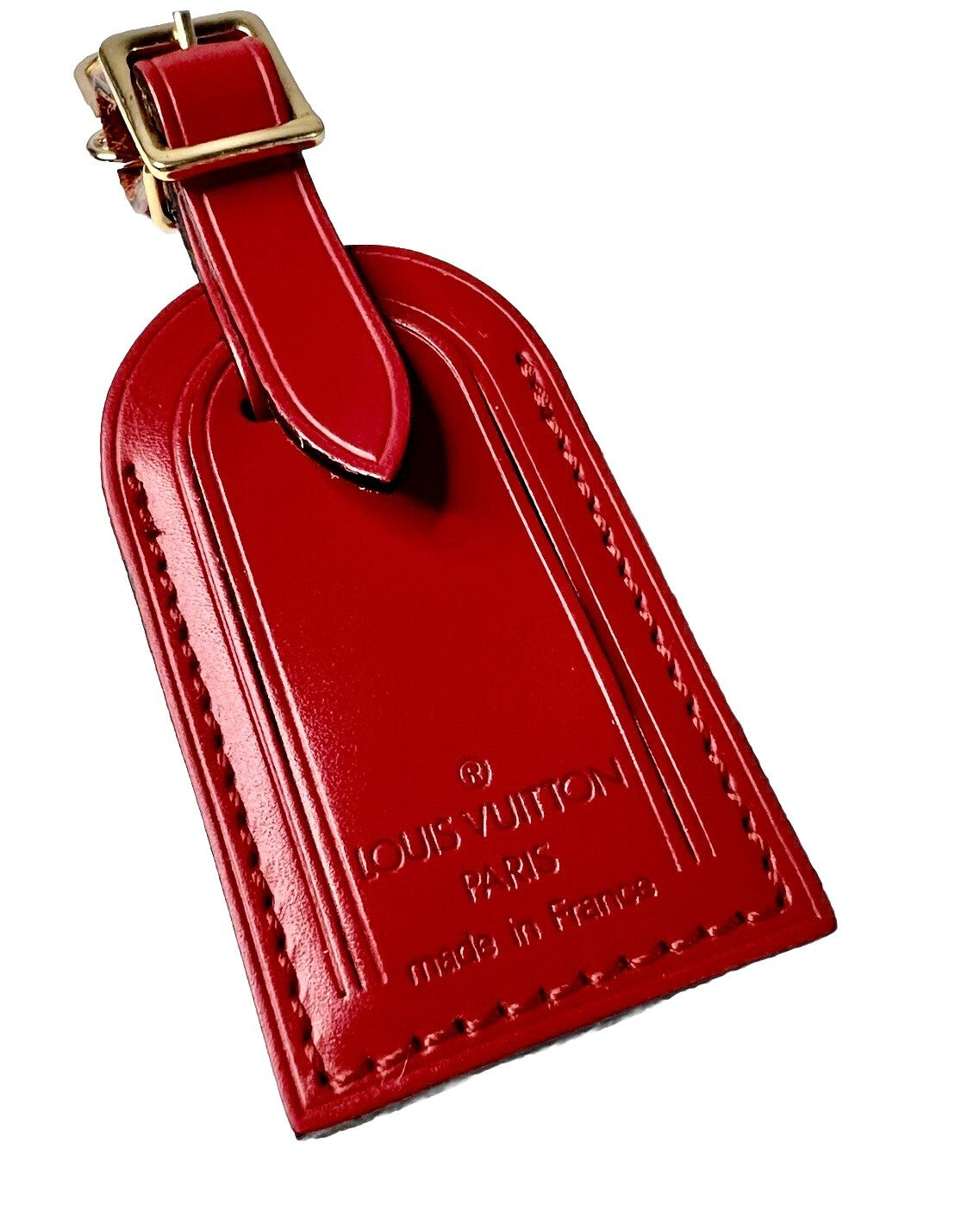 Louis Vuitton Red Leather Name Tag Calfskin Goldtone Metal Small ❤️ - 1 Pc