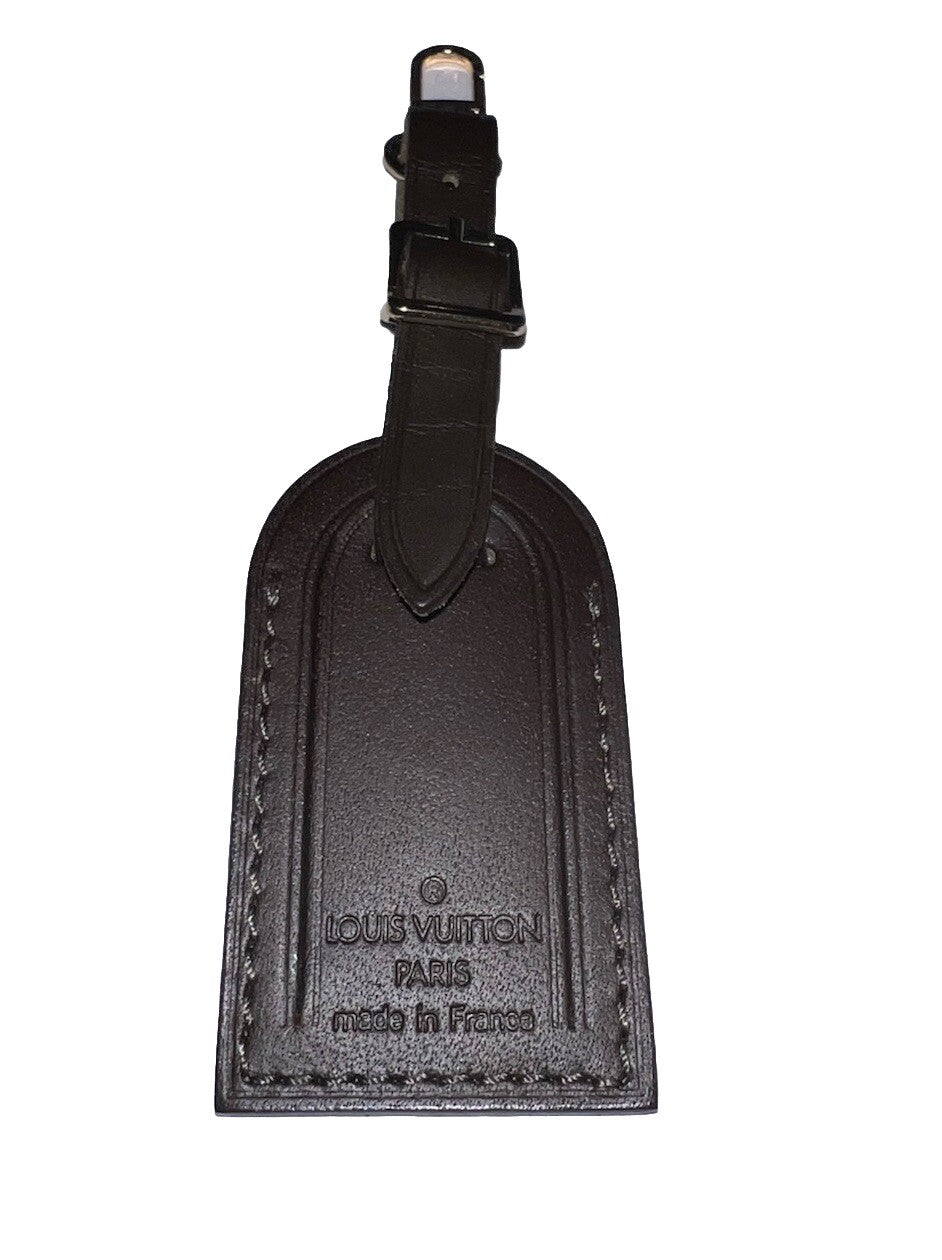 Louis Vuitton ID Name Tag ST Initials Dark Brown Leather TS Goldtone Small