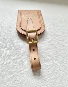 Louis Vuitton Name Leather Tag w/ MO Initials Natural Vachetta Large Authentic