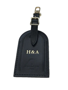 Louis Vuitton Luggage Tag w/ H&A Initials Goldtone HA Black Calfskin