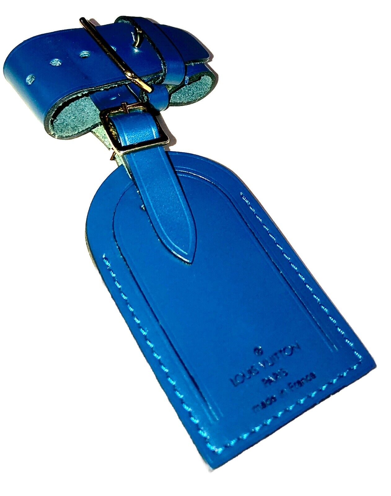 Louis Vuitton Blue Luggage Name Tag w/ Strap Calfskin Leather 1 Set Toledo 🔥