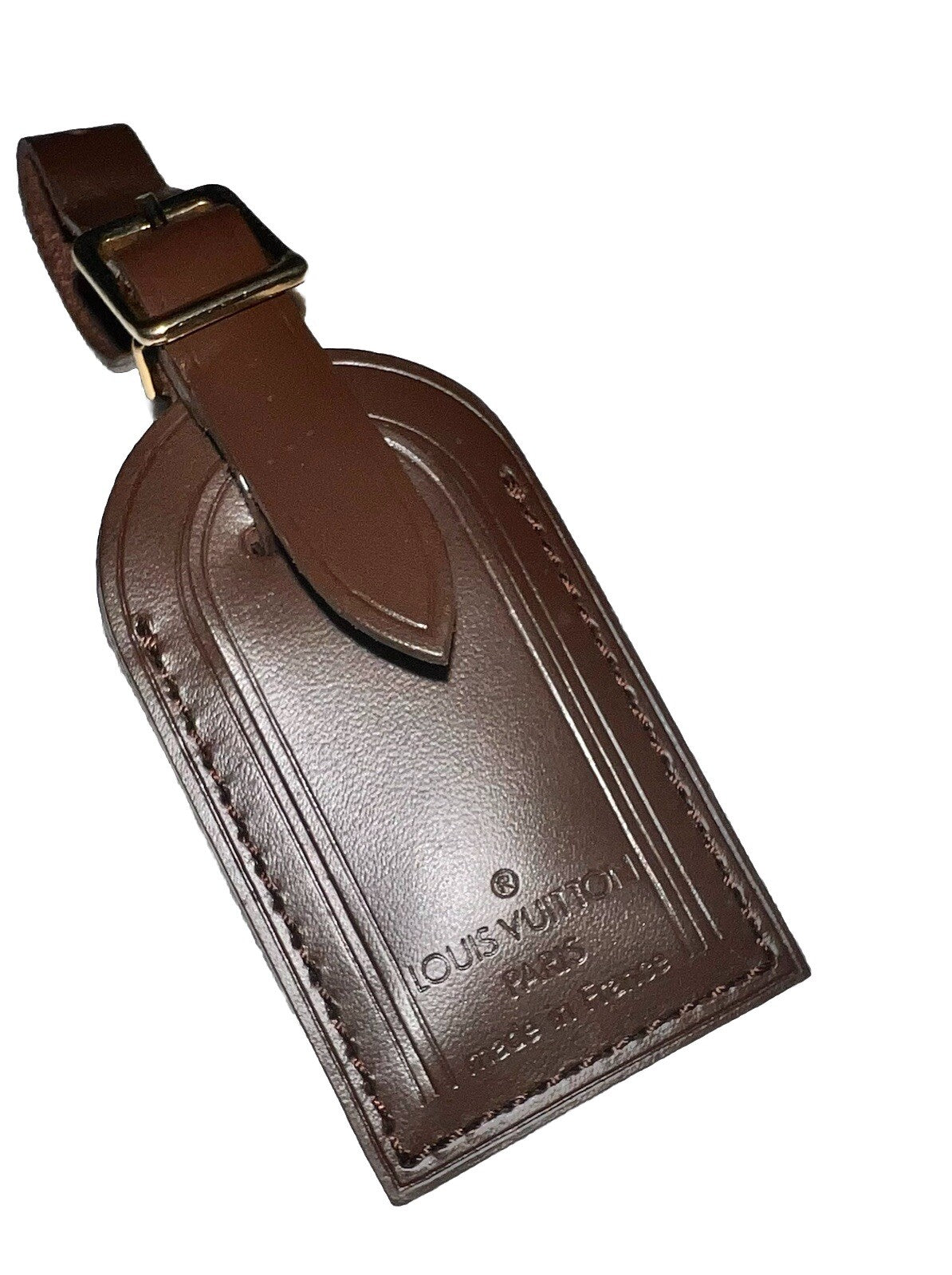 Louis Vuitton Damier Ebene Leather Tag  Small Brown Bag Charm Name Tag France