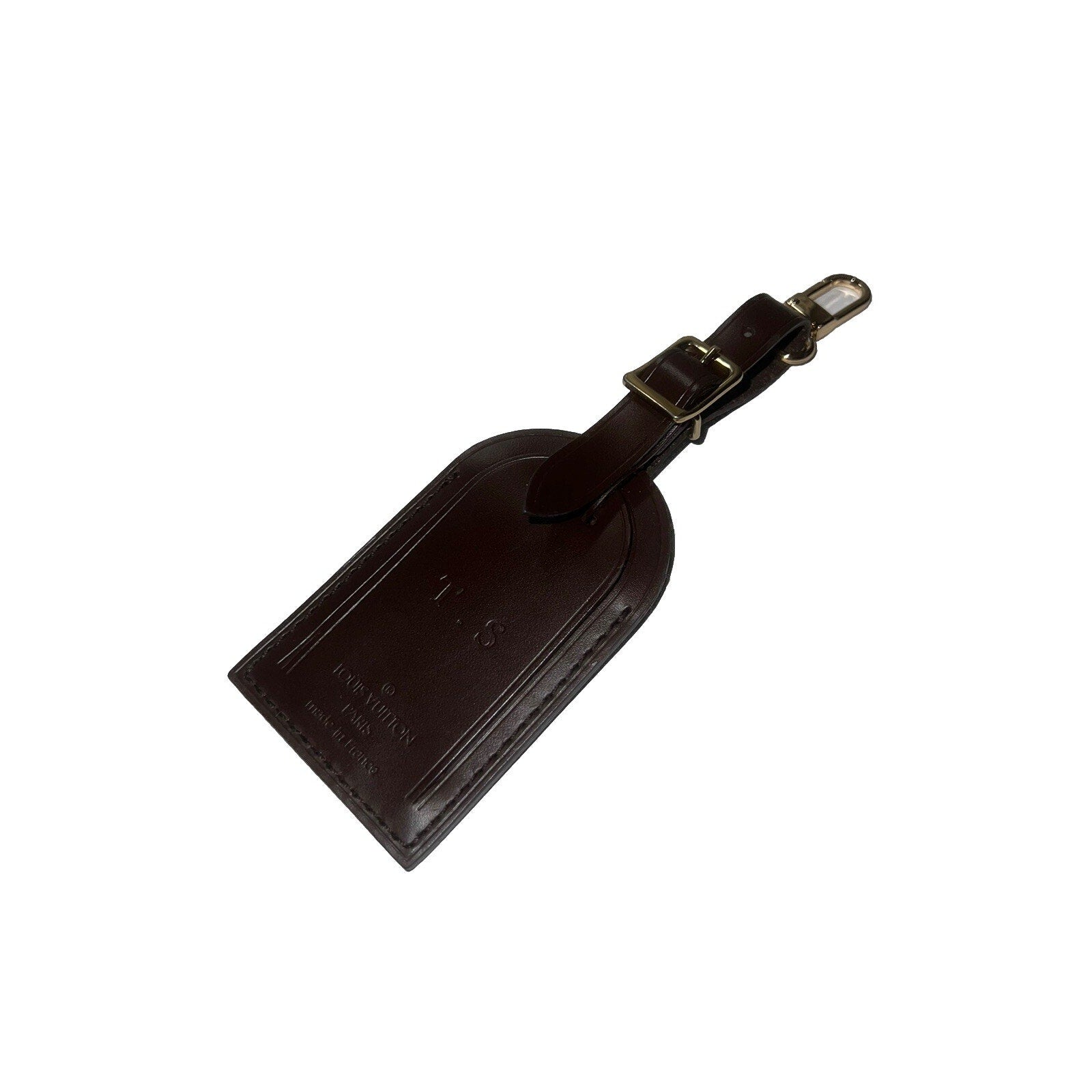 Louis Vuitton TS Name Tag Damier Ebene Goldtone Metal Brown Leather