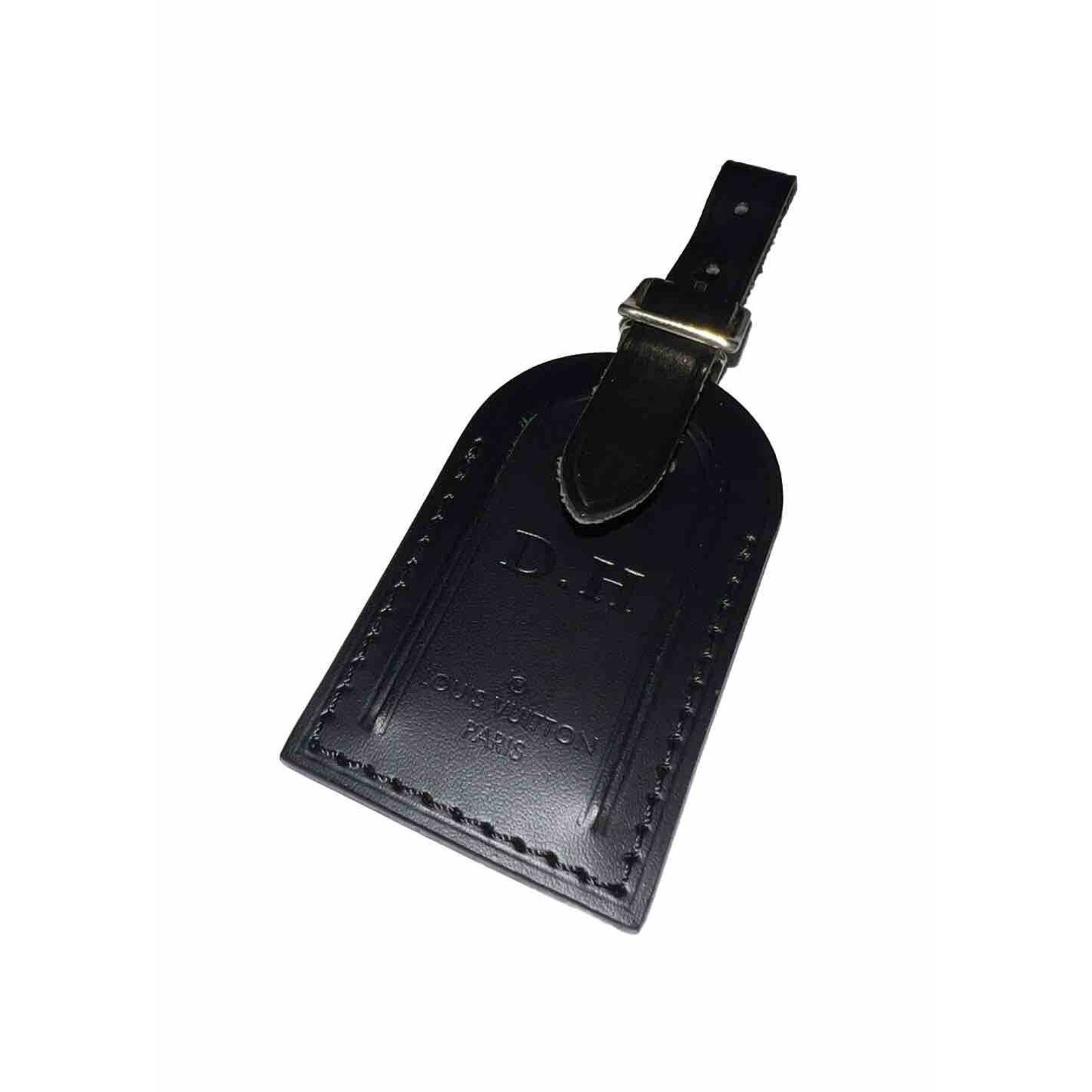 Louis Vuitton Paris Name Tag w/ D H Initials Black Leather Small Goldtone