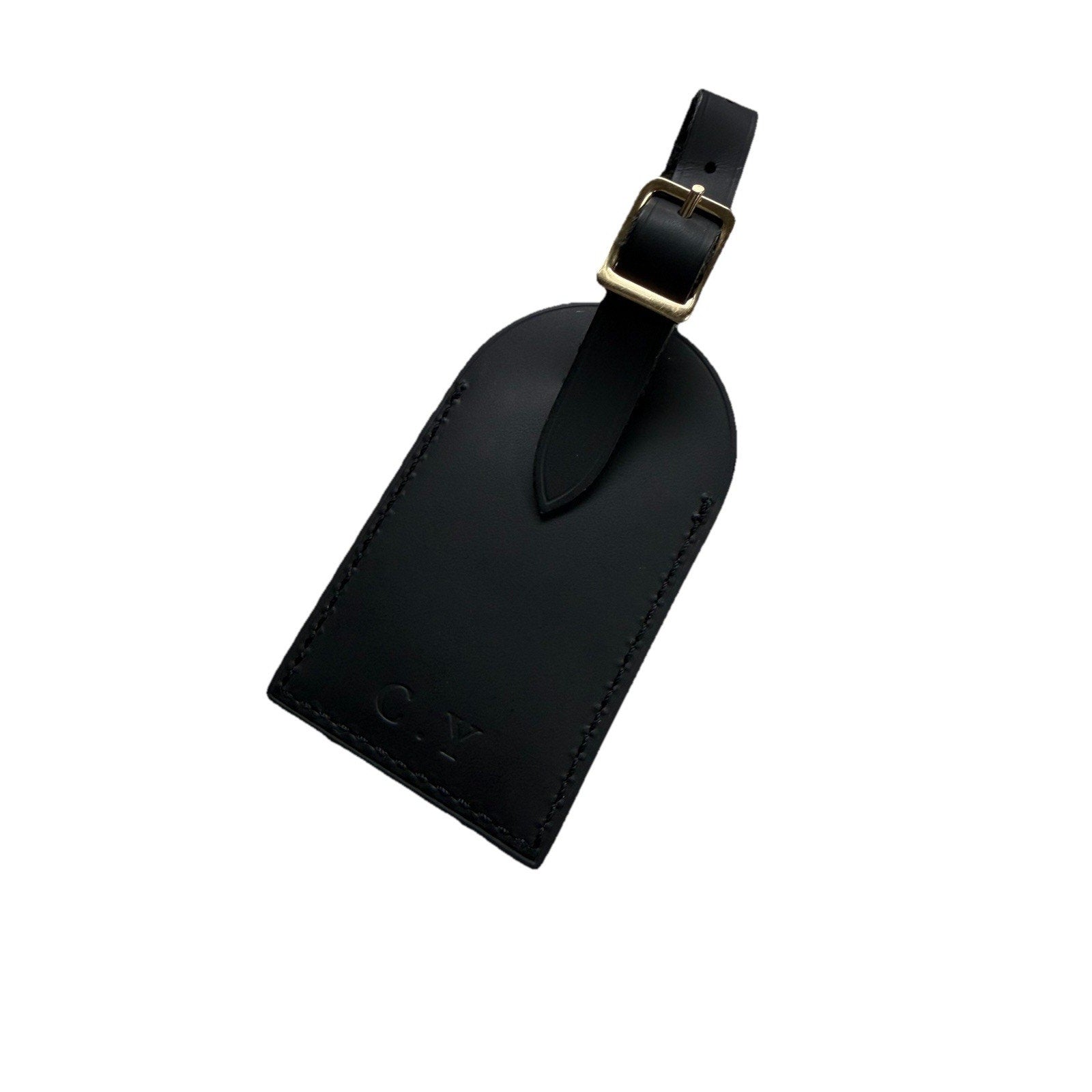 Louis Vuitton Leather Name Tag w/ C Y Initials Goldtone Black Large