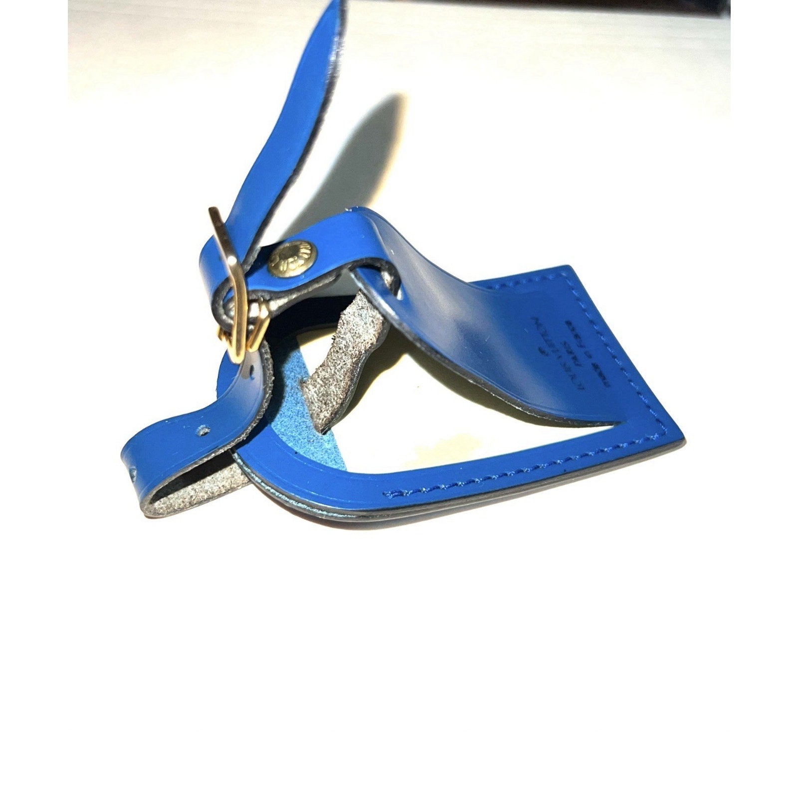 Louis Vuitton Blue Leather Tag Goldtone Buckle Large France Toledo