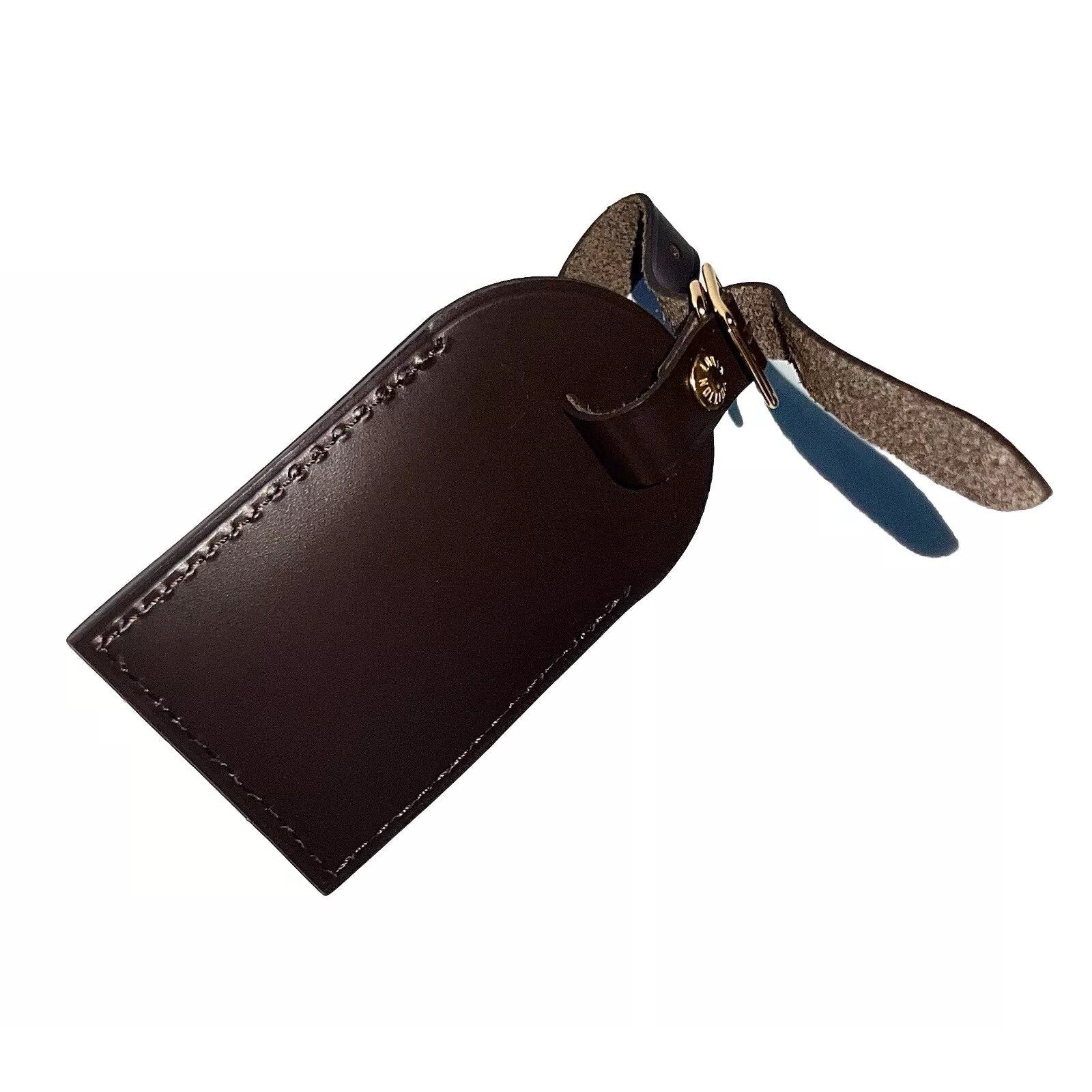 Louis Vuitton TS Name Tag Damier Ebene Goldtone Metal Brown Leather