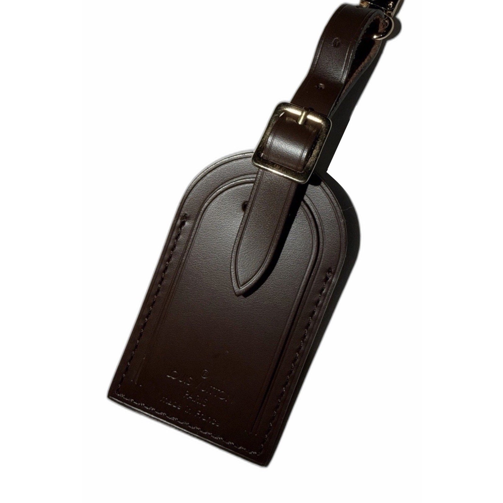 Louis Vuitton Name Tag w/ MI Initials Gold-tone Leather Damier Ebene France