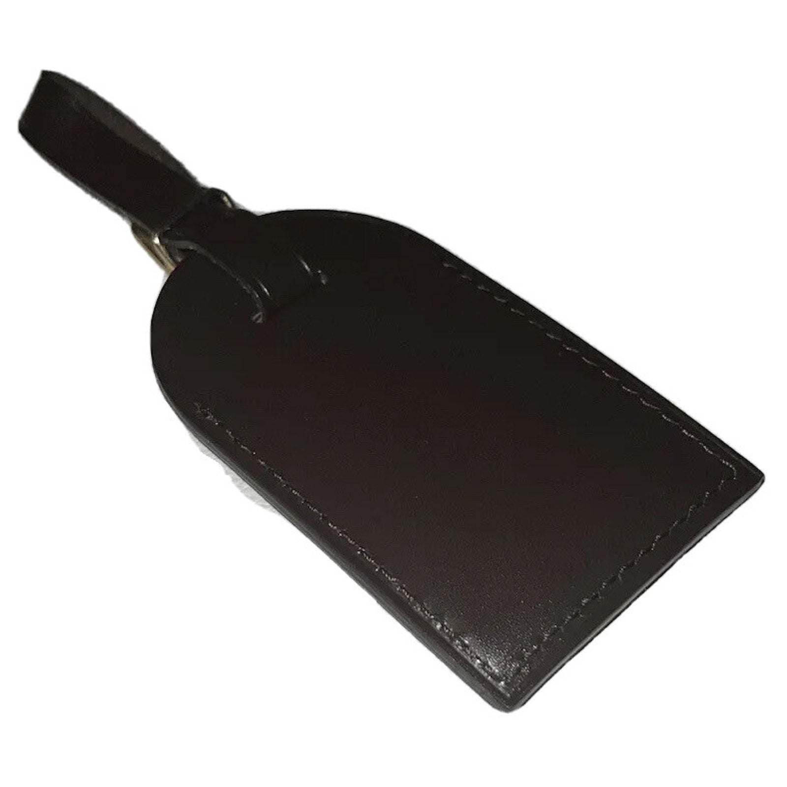 Louis Vuitton Name Tag w/ NM Stamped Dark Brown Leather Goldtone Large