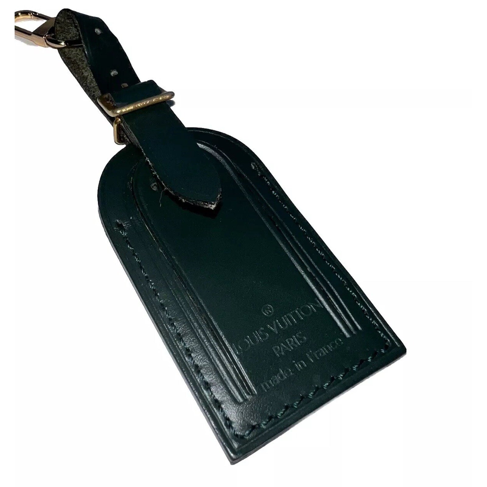 Louis Vuitton Name Tag Winter Green Leather Small Gold tone