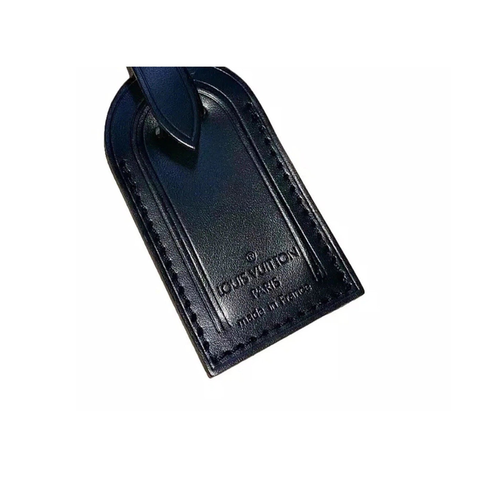 Louis Vuitton ID Name Tag Black Leather Silver tone Hardware Small