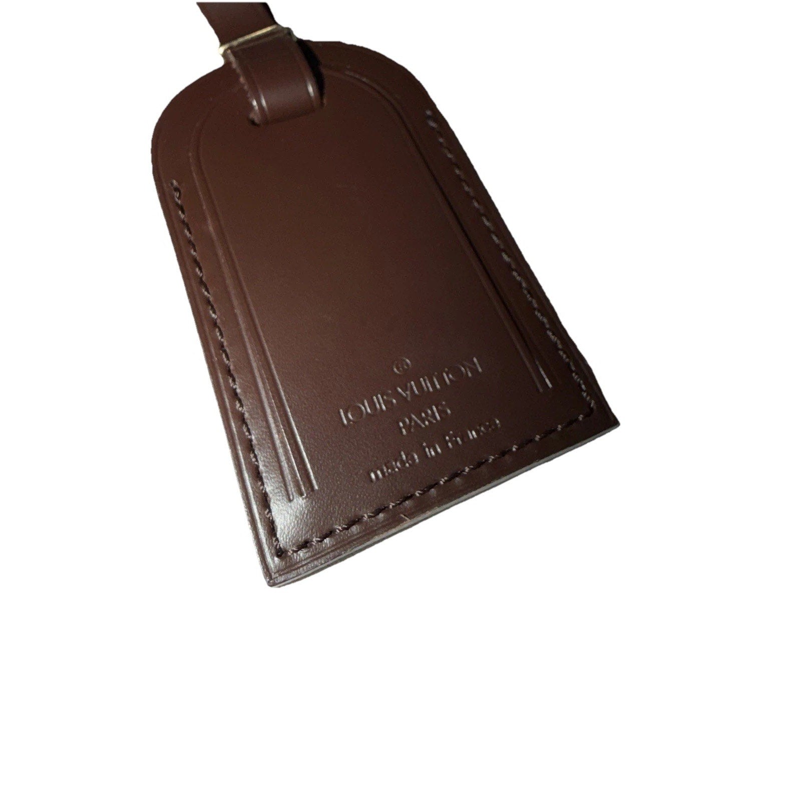 Louis Vuitton Name Tag w/ MI Initials Gold-tone Leather Damier Ebene France