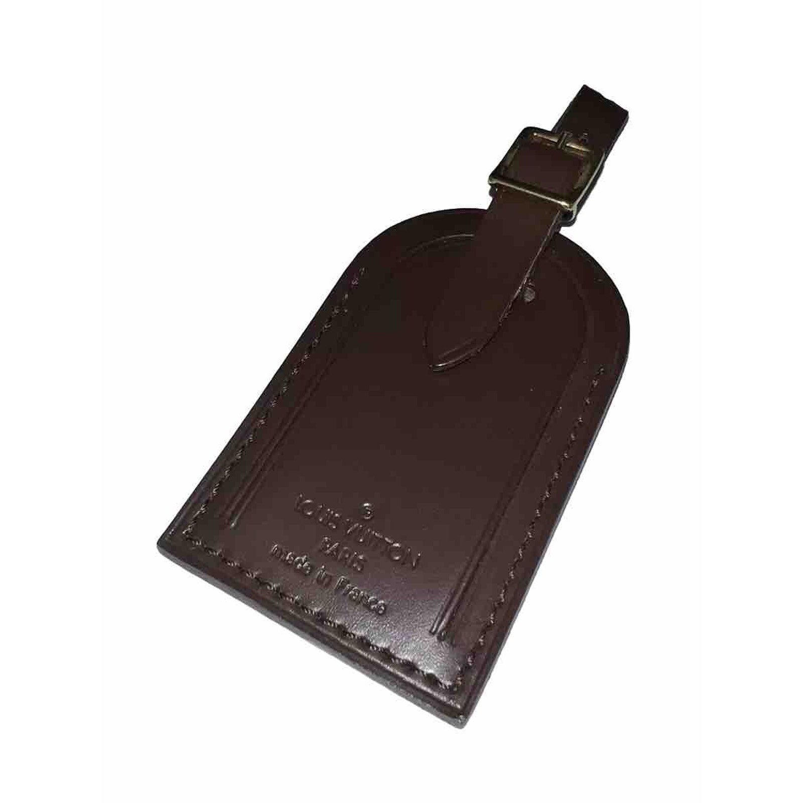 Louis Vuitton Paris Name Tag Damier Ebene Dark Brown Goldtone Large