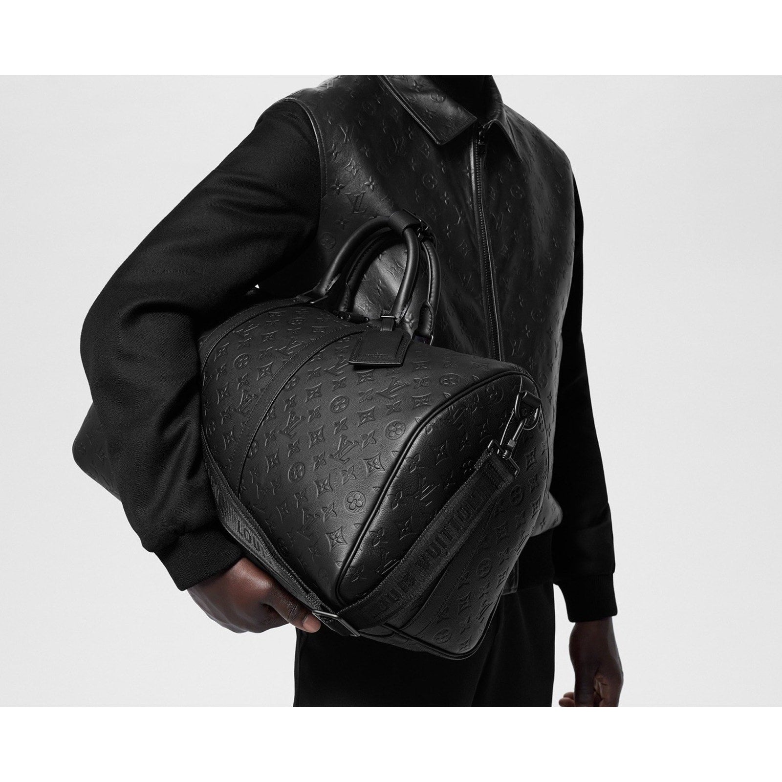 Louis Vuitton Black Leather Name Tag w/ Y S Initials Small Goldtone France