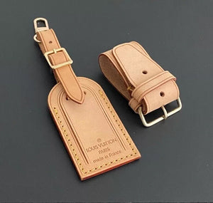 Louis Vuitton Name Tag w/ Strap Small Beige Leather France - 1 Set