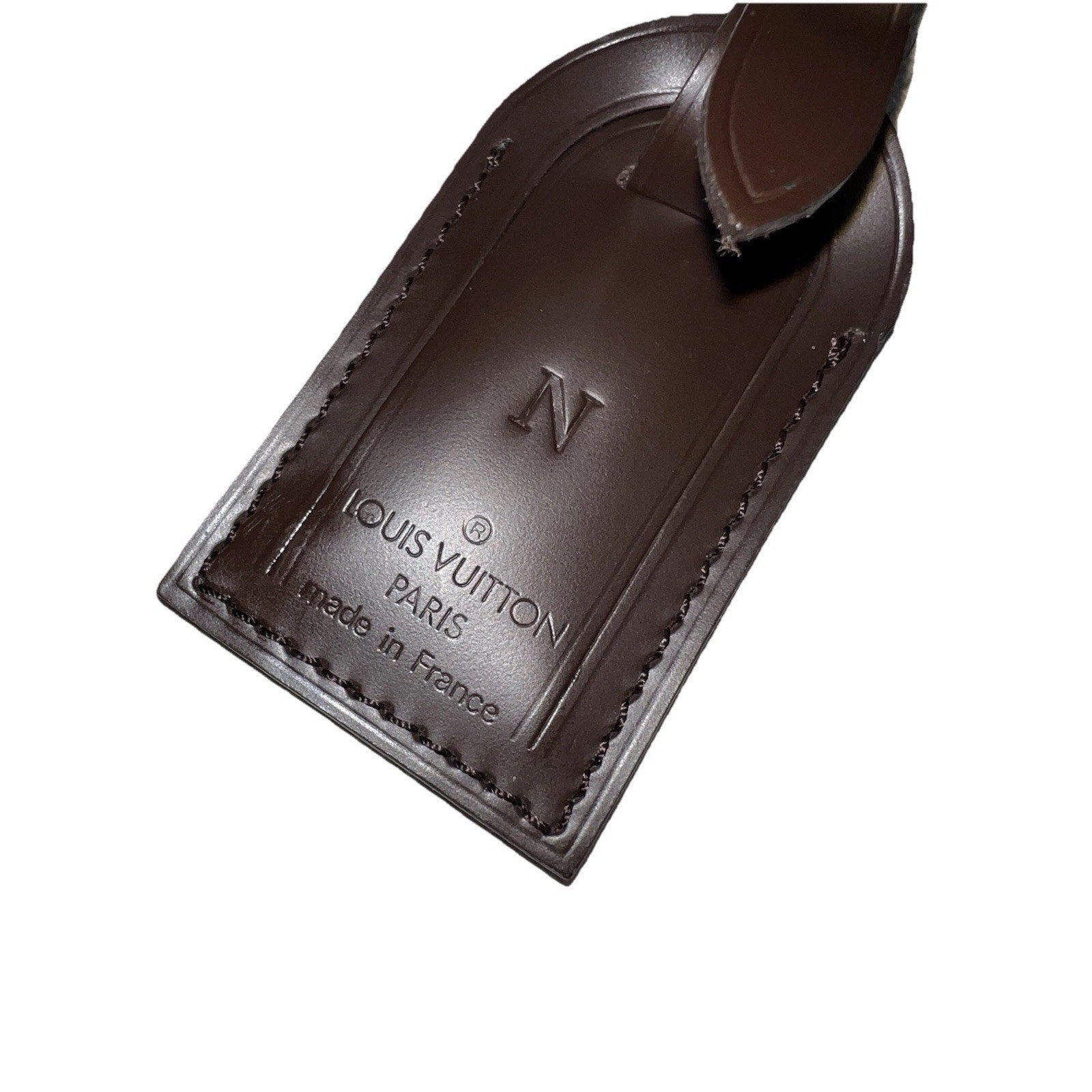 Louis Vuitton Leather Name Tag w/ N Initial Leather Damier Ebene Gold-tone Small