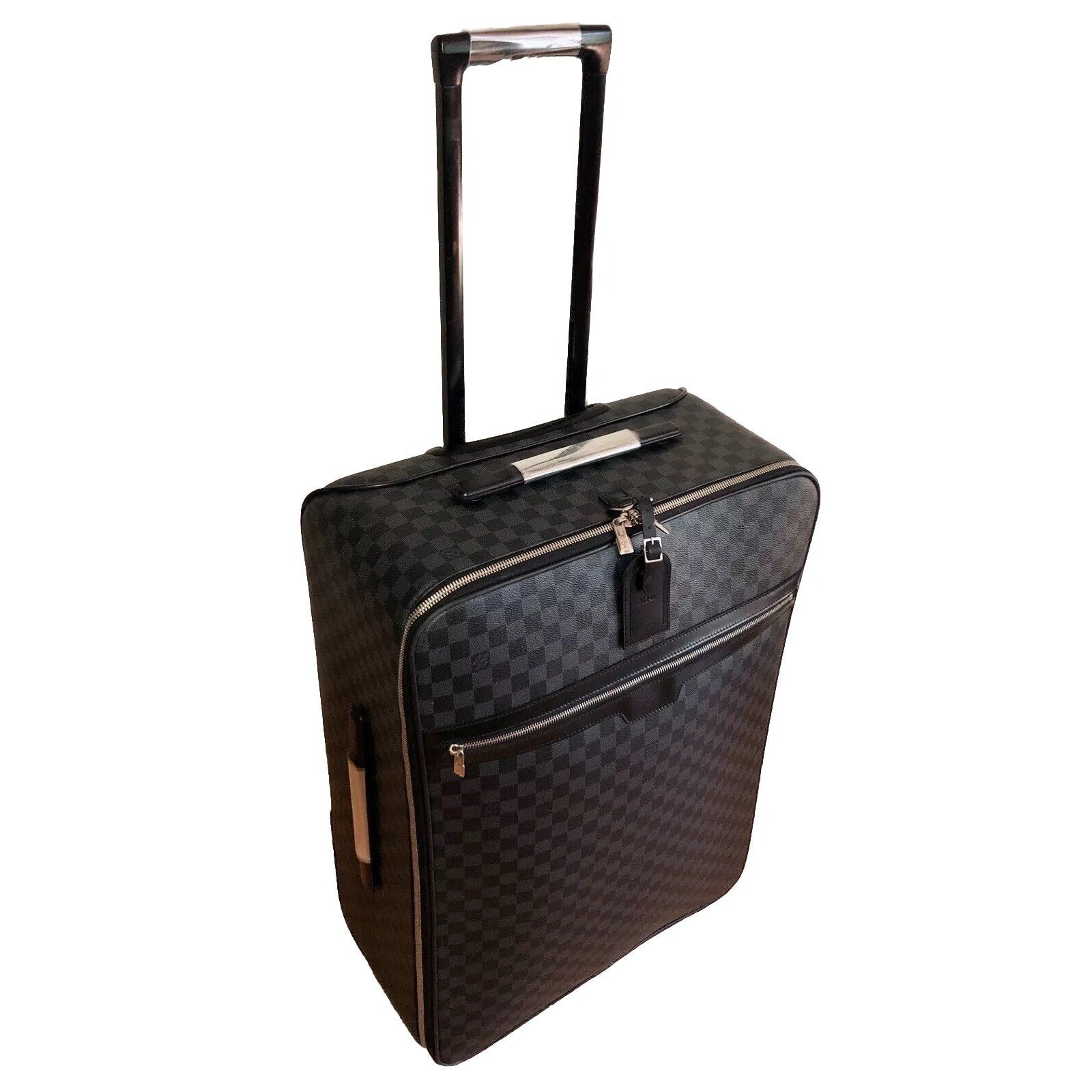 Louis Vuitton Pegase 65 Graphite Suitcase w/ Silvertone Garment Bag Pristine