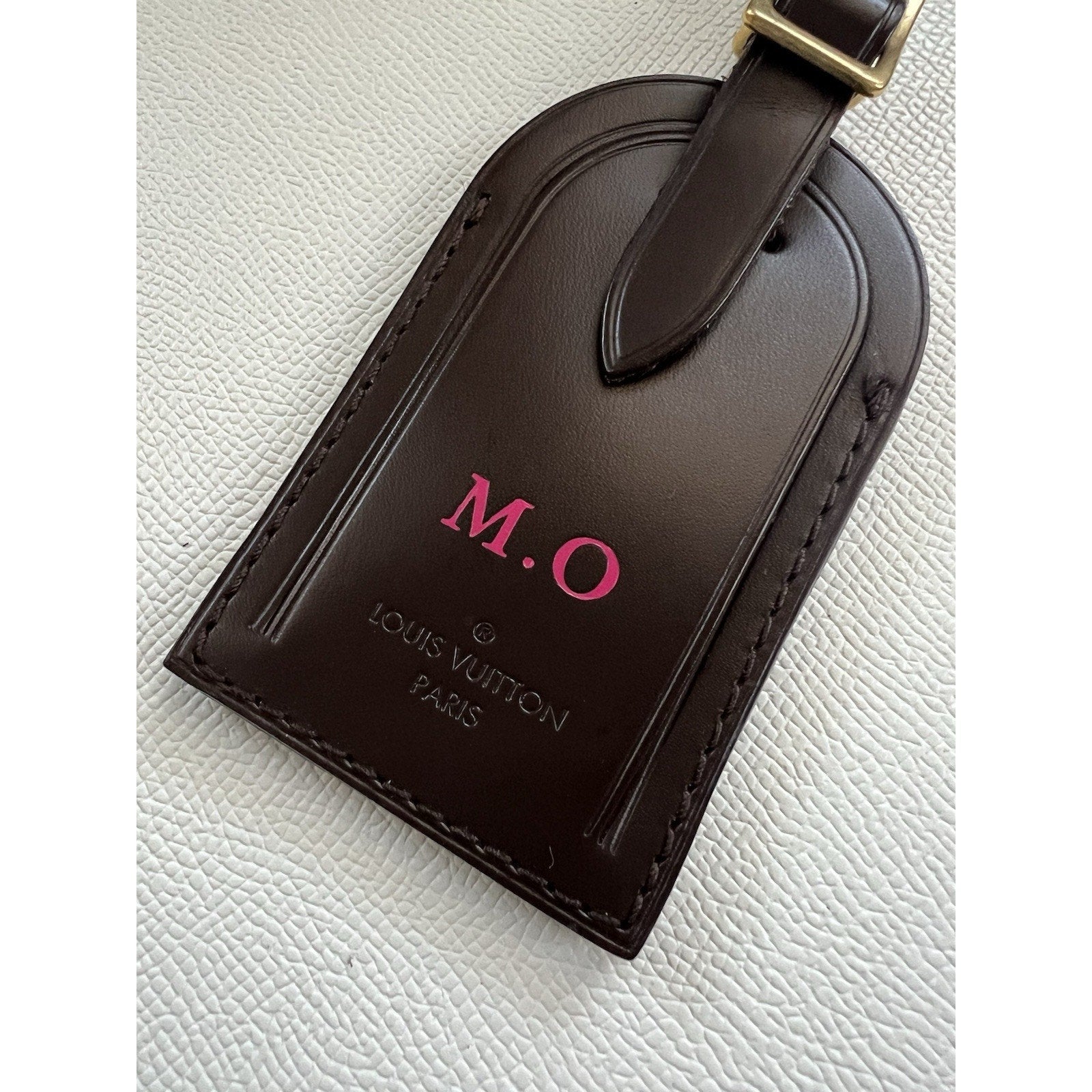 Louis Vuitton Paris Name Tag w/ MO Initials Damier Ebene Goldtone