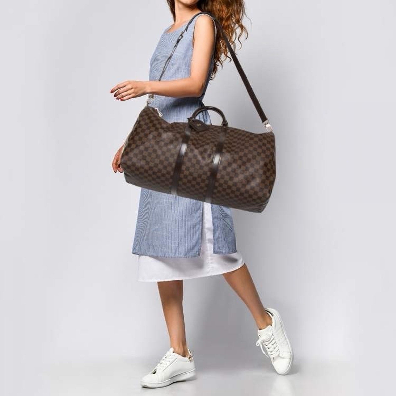 Louis Vuitton Name Tag w/ MI Initials Gold-tone Leather Damier Ebene France