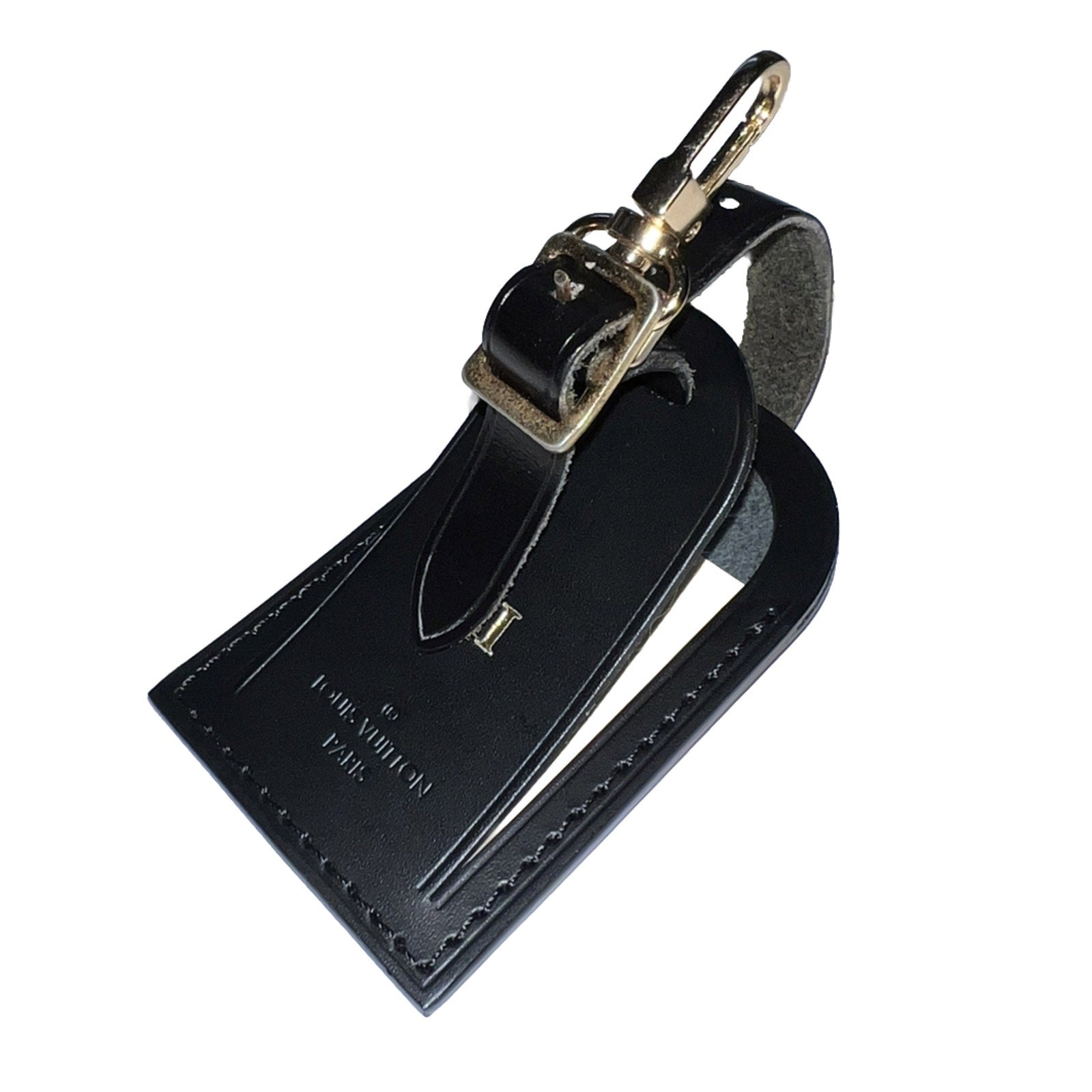 Louis Vuitton Paris Name Tag w/ TI Initials Goldtone Black Large