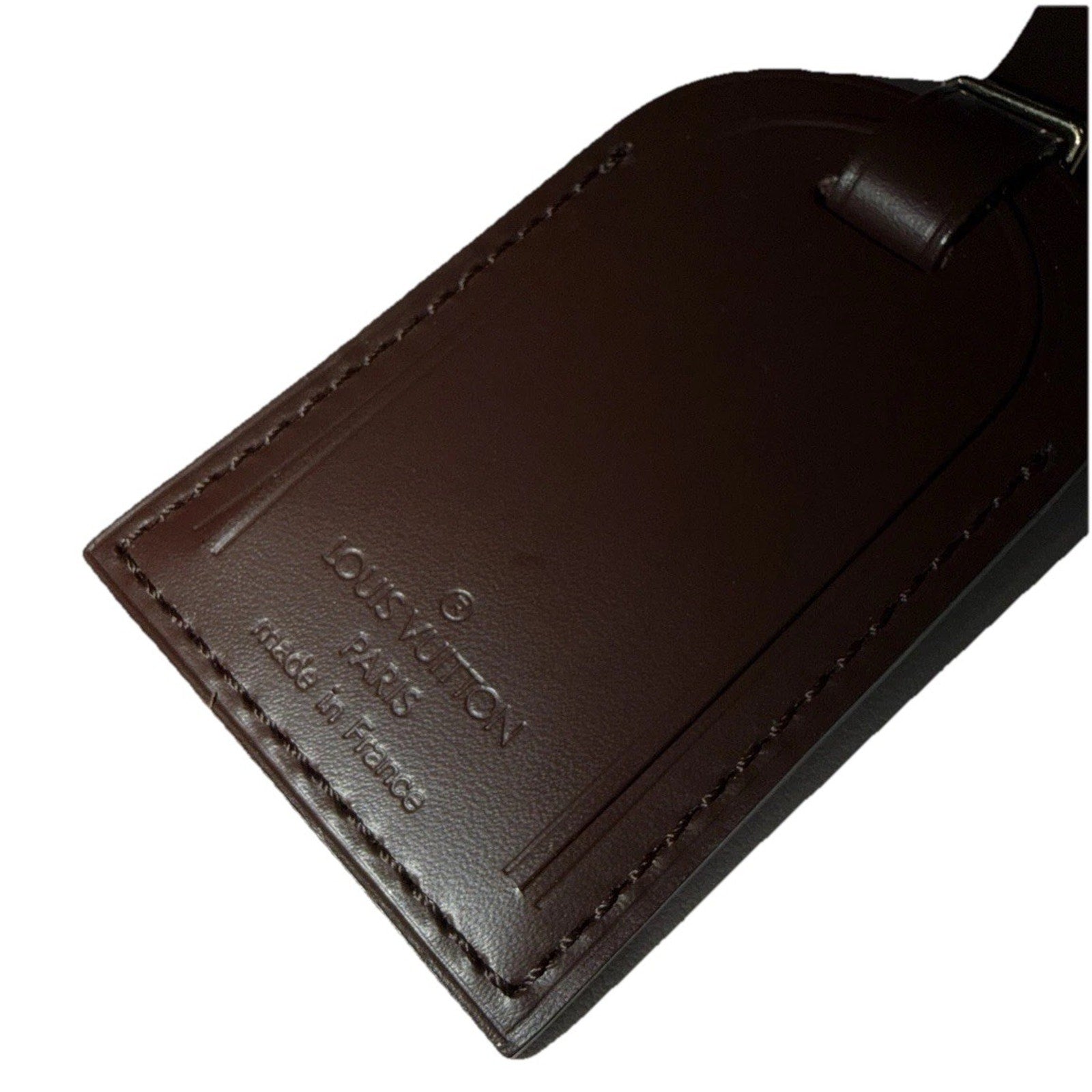 Louis Vuitton Name Tag w/ MI Initials Gold-tone Leather Damier Ebene France