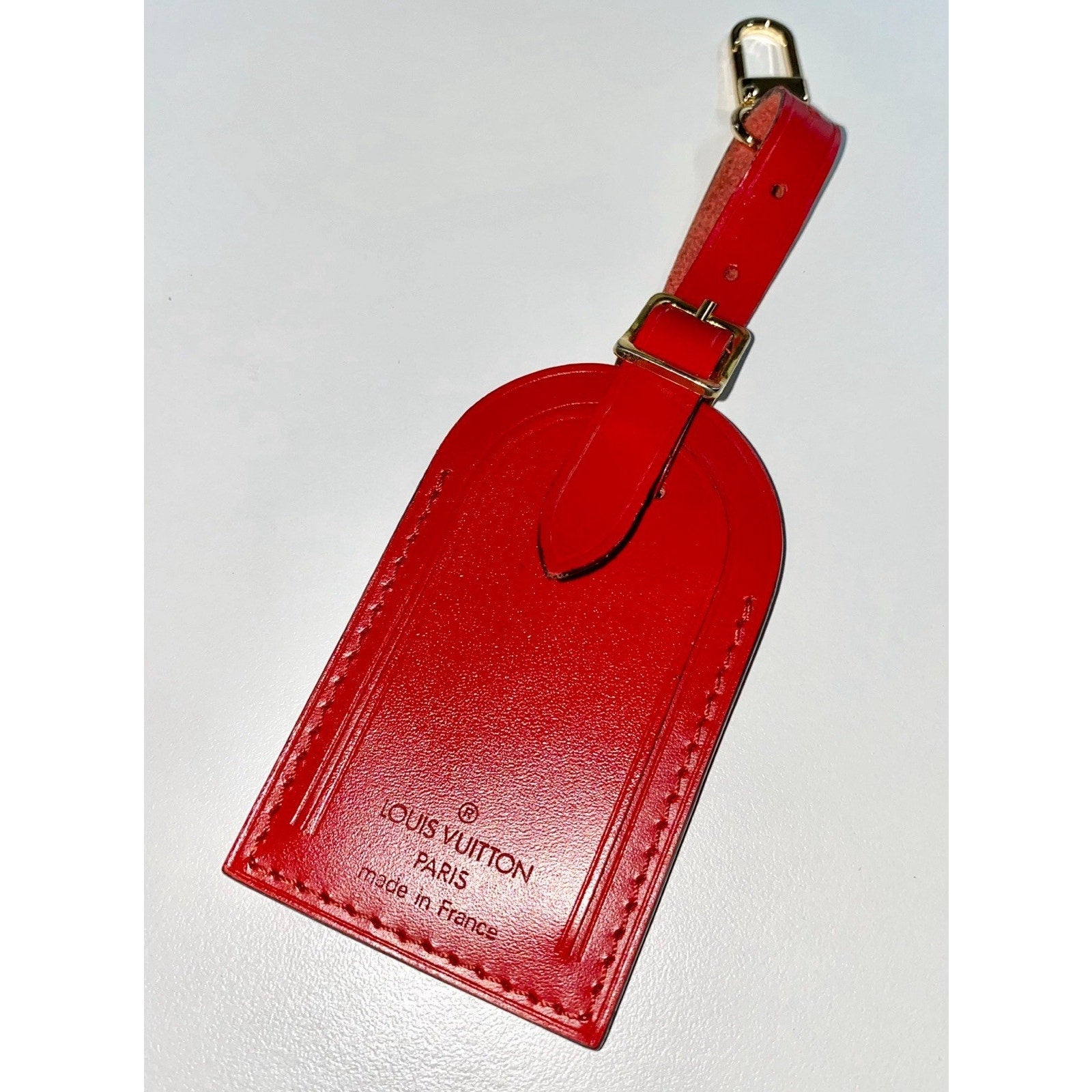 Louis Vuitton Red Luggage Tag Goldtone Hardware France AUTHENTIC Name Tag