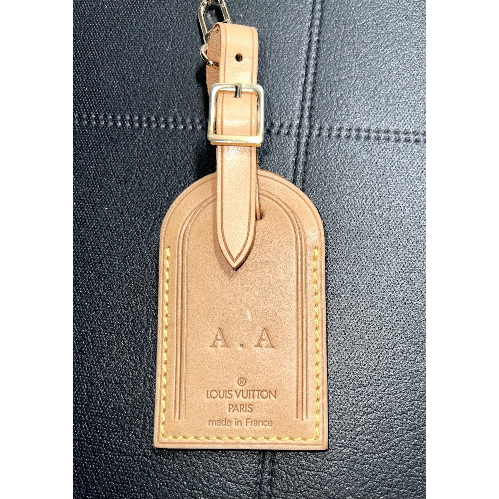 Louis Vuitton Name Tag AA Stamped Initials Goldtone - Natural Vachetta