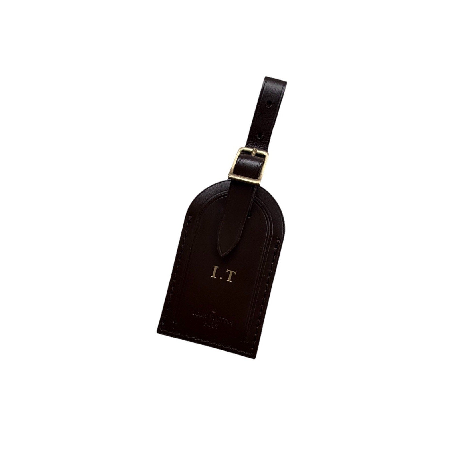 Louis Vuitton Name Tag w/ IT Initials Gold-tone Brown Leather Damier Ebene