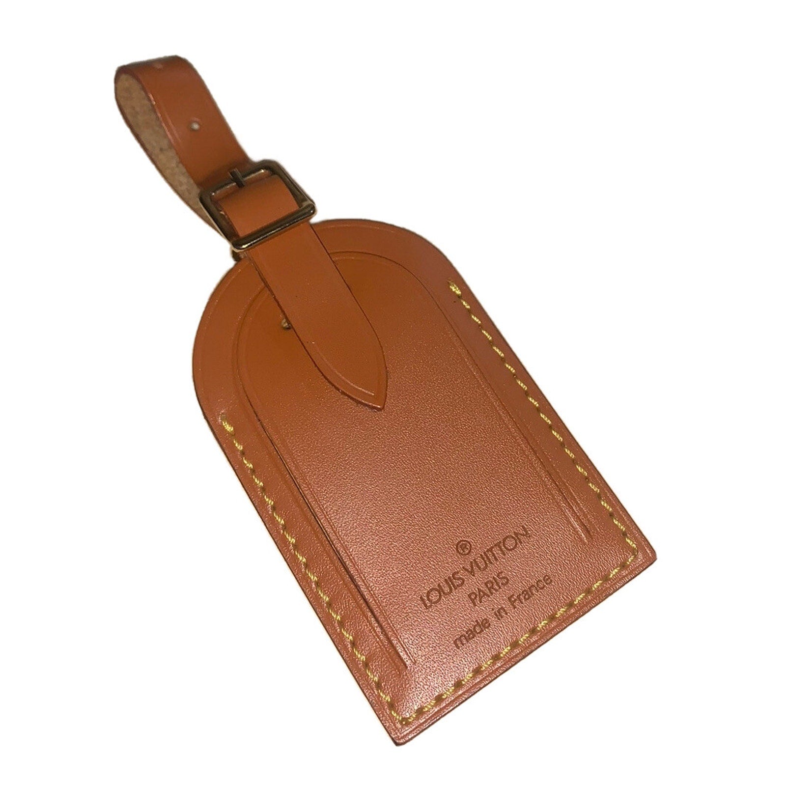 Louis Vuitton Luggage Name Tag Cognac Leather Mandarin Large UEC Goldtone Buckle