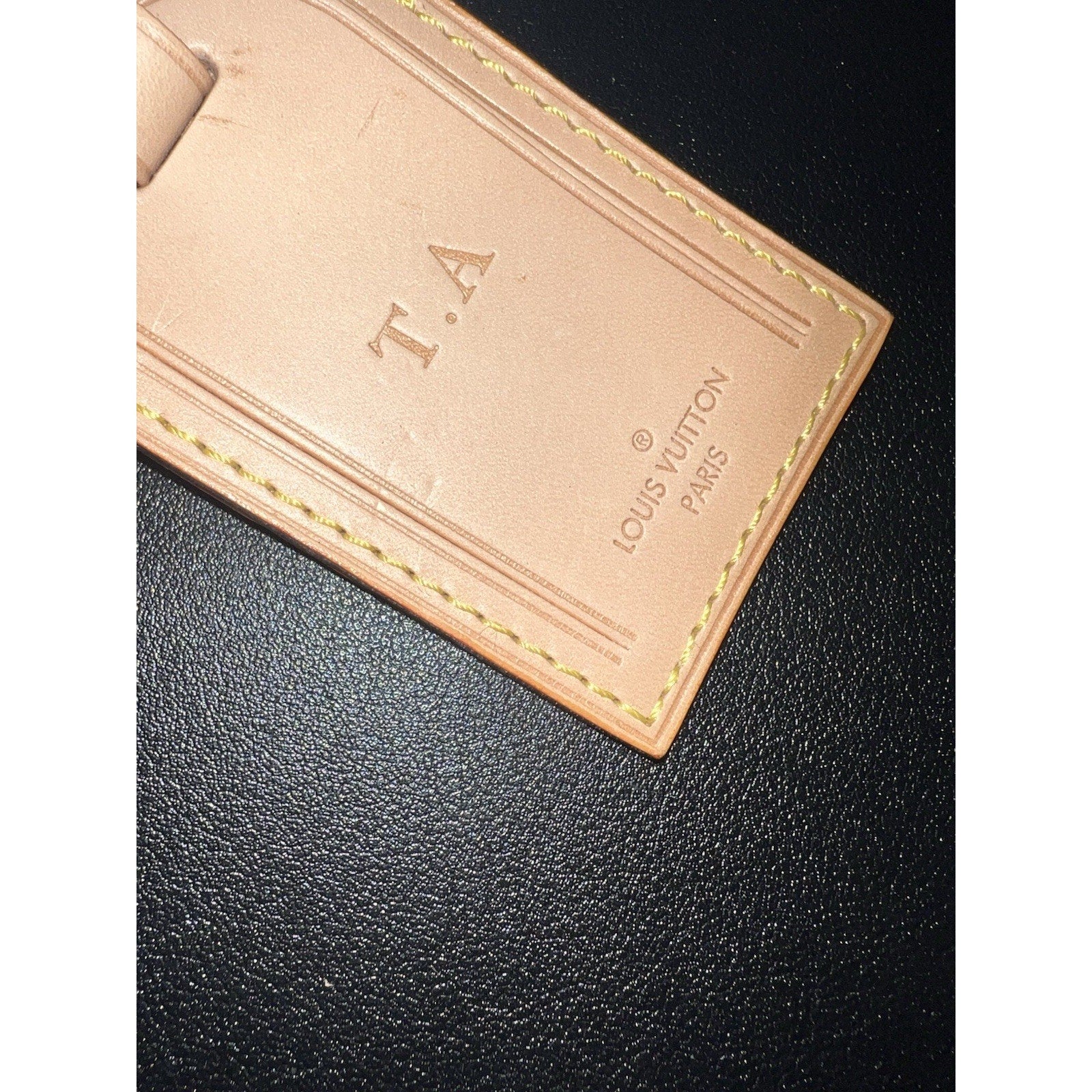 Louis Vuitton Name Tag w/ T A Embossed Initials Goldtone - Beige Vachetta